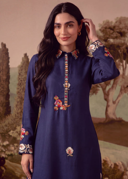 Embroidered Navy Blue Kaftan Pakistani Clothes Online in Dubai DXB UAE Abudhabi Meena Bazaar