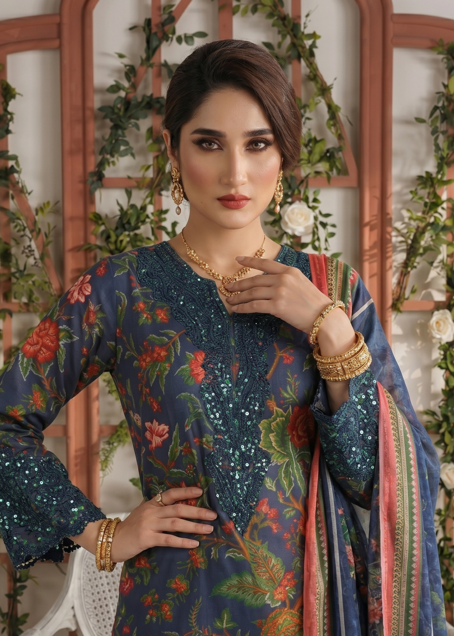 Embroidered Navy Blue Lawn Pakistani Suit Online in Dubai DXB UAE Abudhabi Meena Bazaar