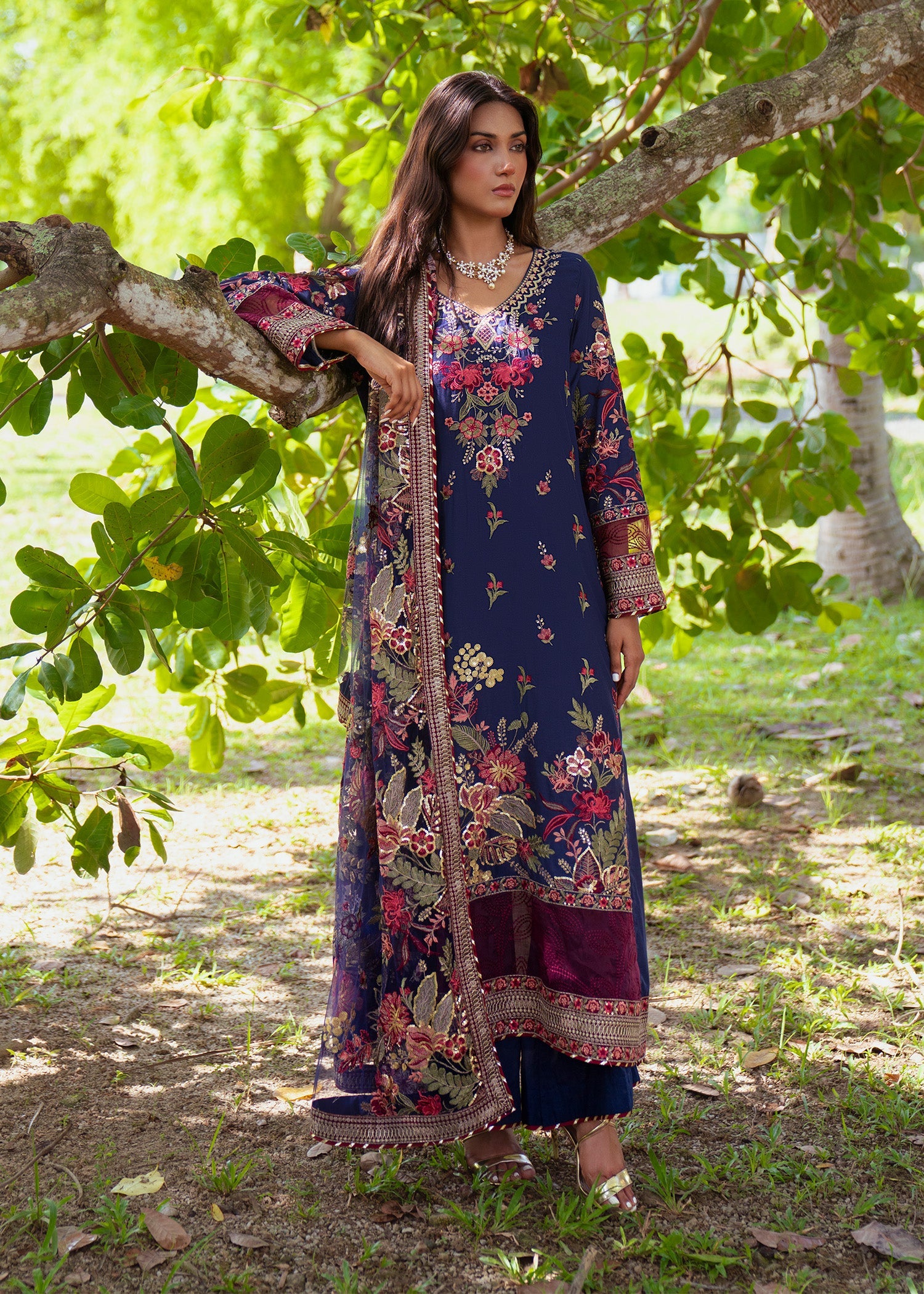 Embroidered Navy Blue Lawn Pakistani Suit Online in Dubai DXB UAE Abudhabi Meena Bazaar