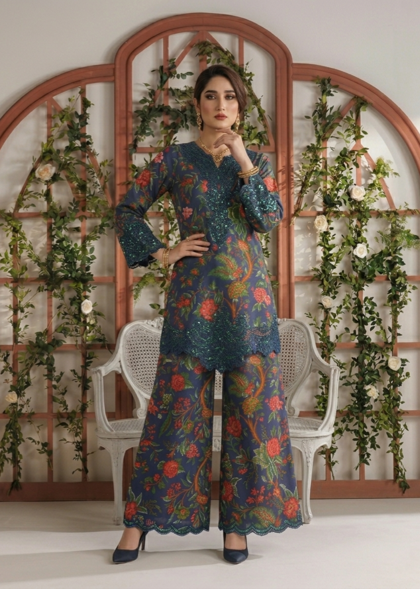 Embroidered Navy Blue Lawn Pakistani Suit Online in Dubai DXB UAE Abudhabi Meena Bazaar