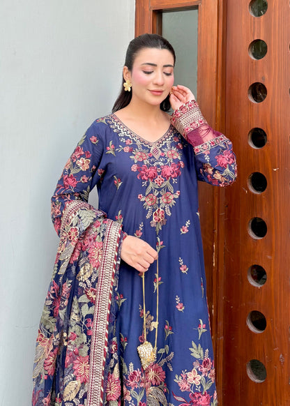 Embroidered Navy Blue Lawn Pakistani Suit Online in Dubai DXB UAE Abudhabi Meena Bazaar