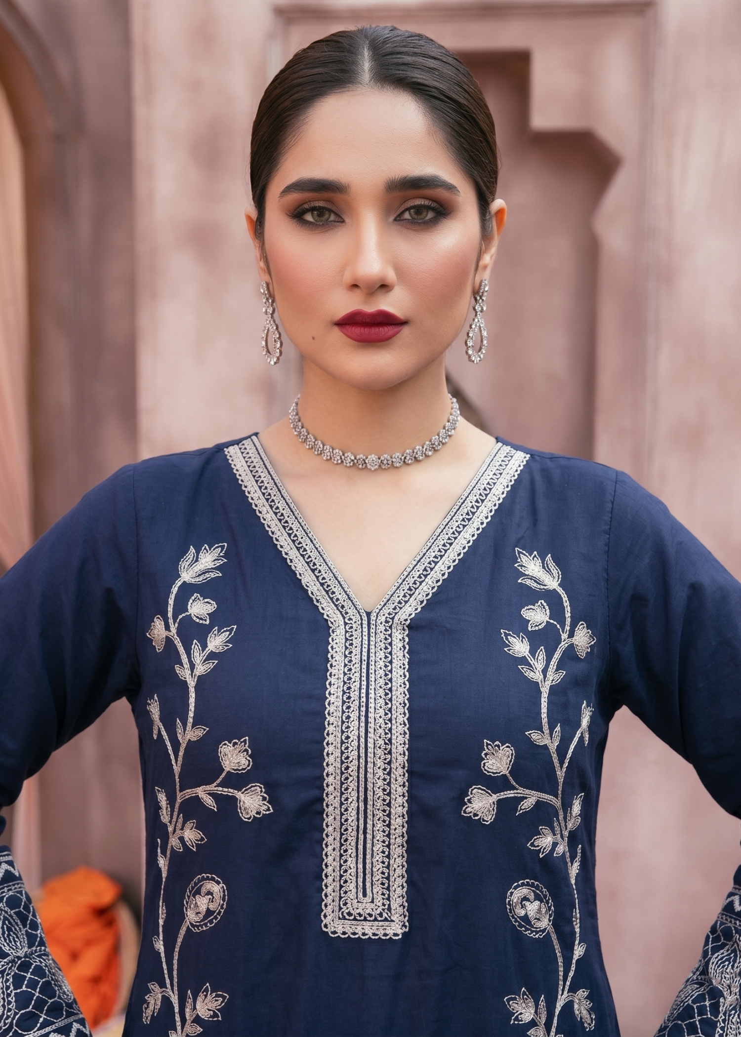 Embroidered Navy Blue Lawn Pakistani Suit Online in UK USA Canada