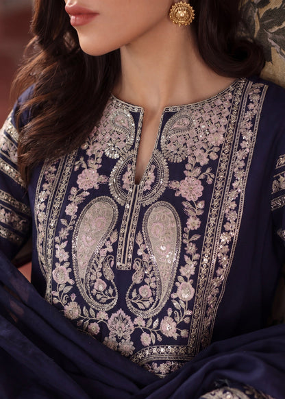 Embroidered Navy Blue Lawn Salwar Kameez Online in KSA Riyadh Saudi Arabia Oman Bahrain Qatar
