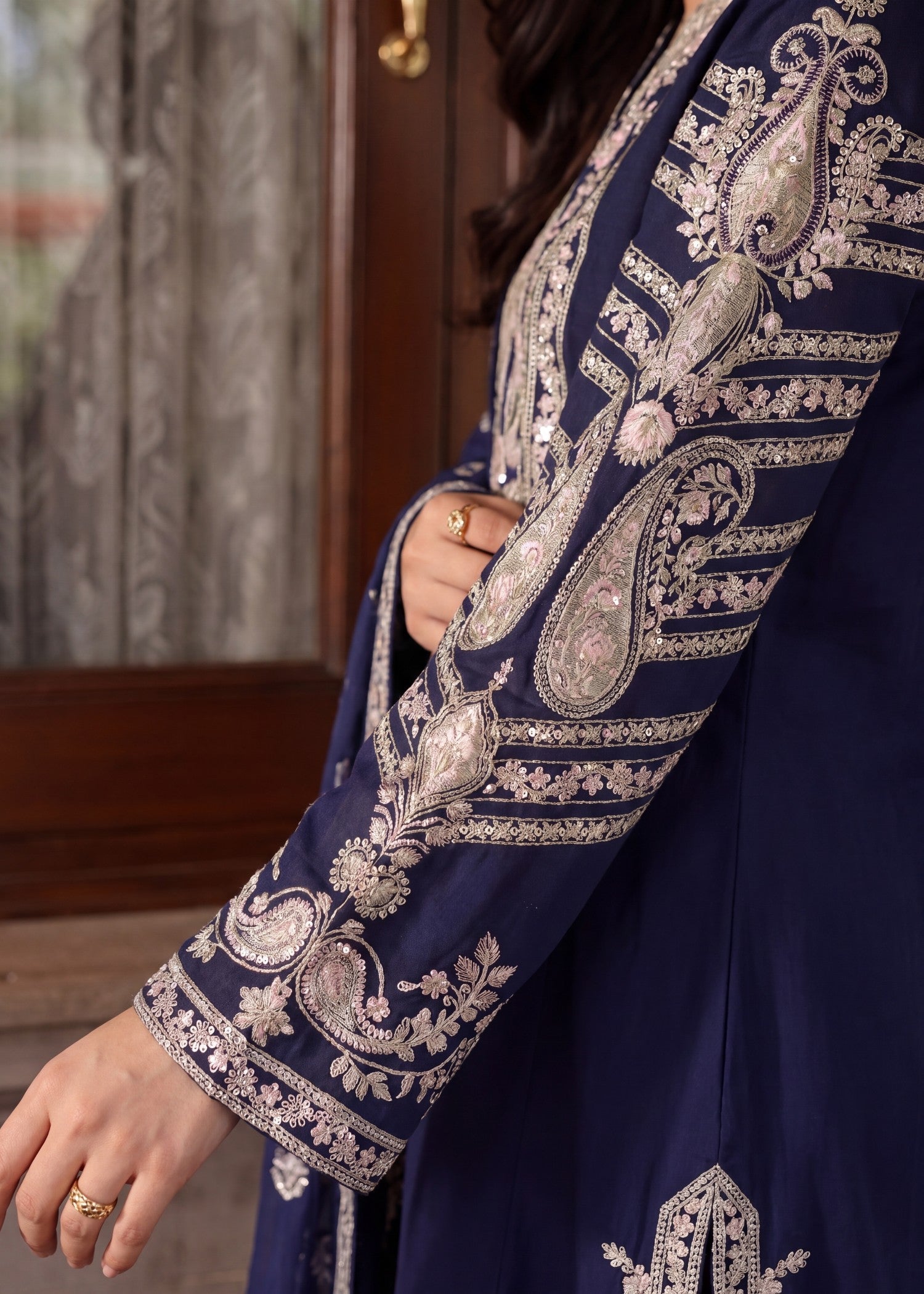 Embroidered Navy Blue Lawn Straight Kurta Set Online in Dubai UAE Abudhabi Ajman Sharjah
