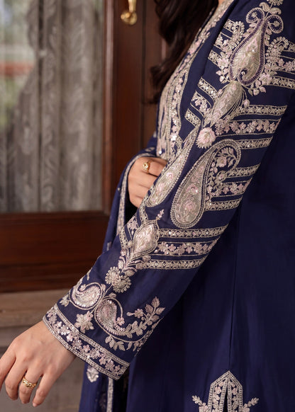 Embroidered Navy Blue Lawn Straight Kurta Set Online in Dubai UAE Abudhabi Ajman Sharjah