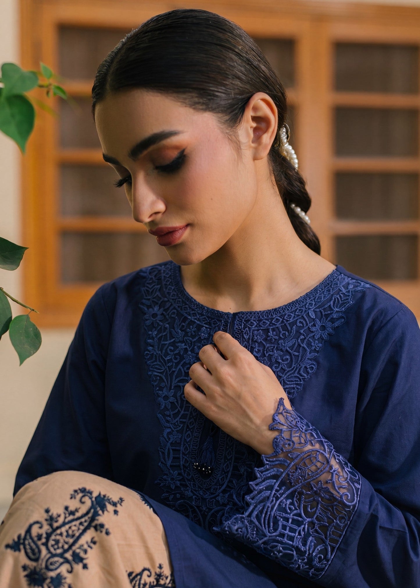 Embroidered Navy Blue Lawn Straight Kurta Set Online in Dubai UAE Abudhabi Ajman Sharjah