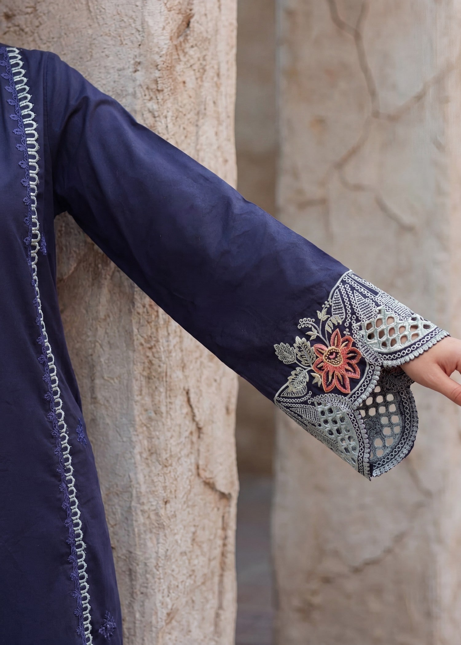 Embroidered Navy Blue Lawn Suit for Women Online in Dubai UAE Abudhabi Ajman Sharjah