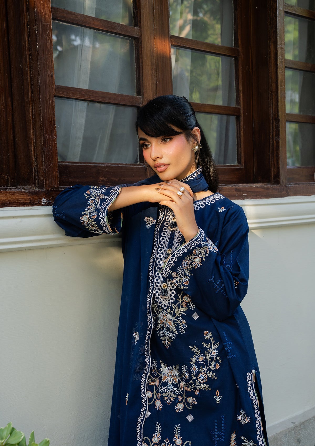 Embroidered Navy Blue Lawn Suit for Women Online in Dubai UAE Abudhabi Ajman Sharjah