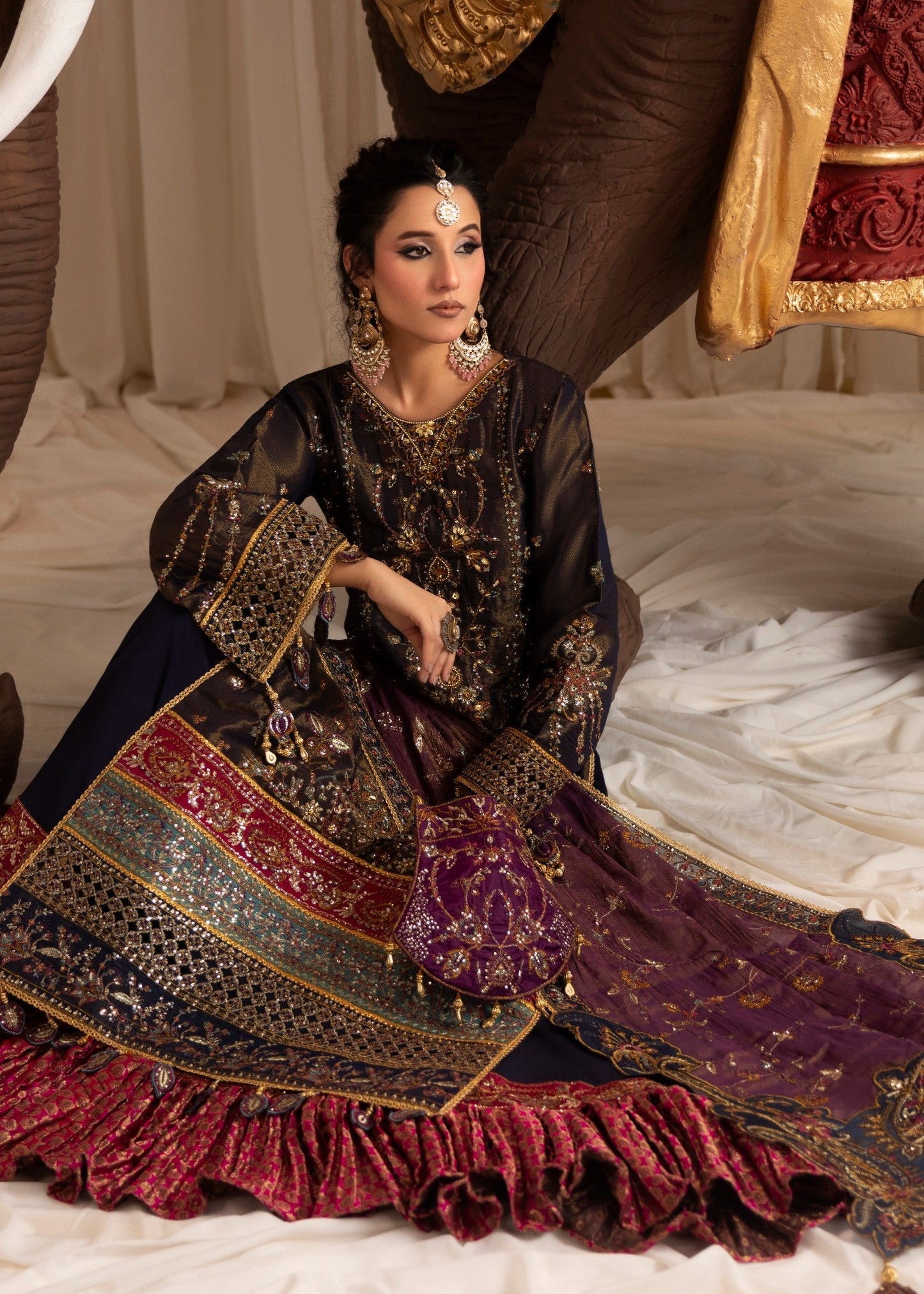 Embroidered Navy Blue Lehenga for Wedding Guest Online in Sri Lanka India Australia