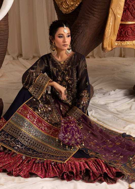Embroidered Navy Blue Lehenga for Wedding Guest Online in Sri Lanka India Australia