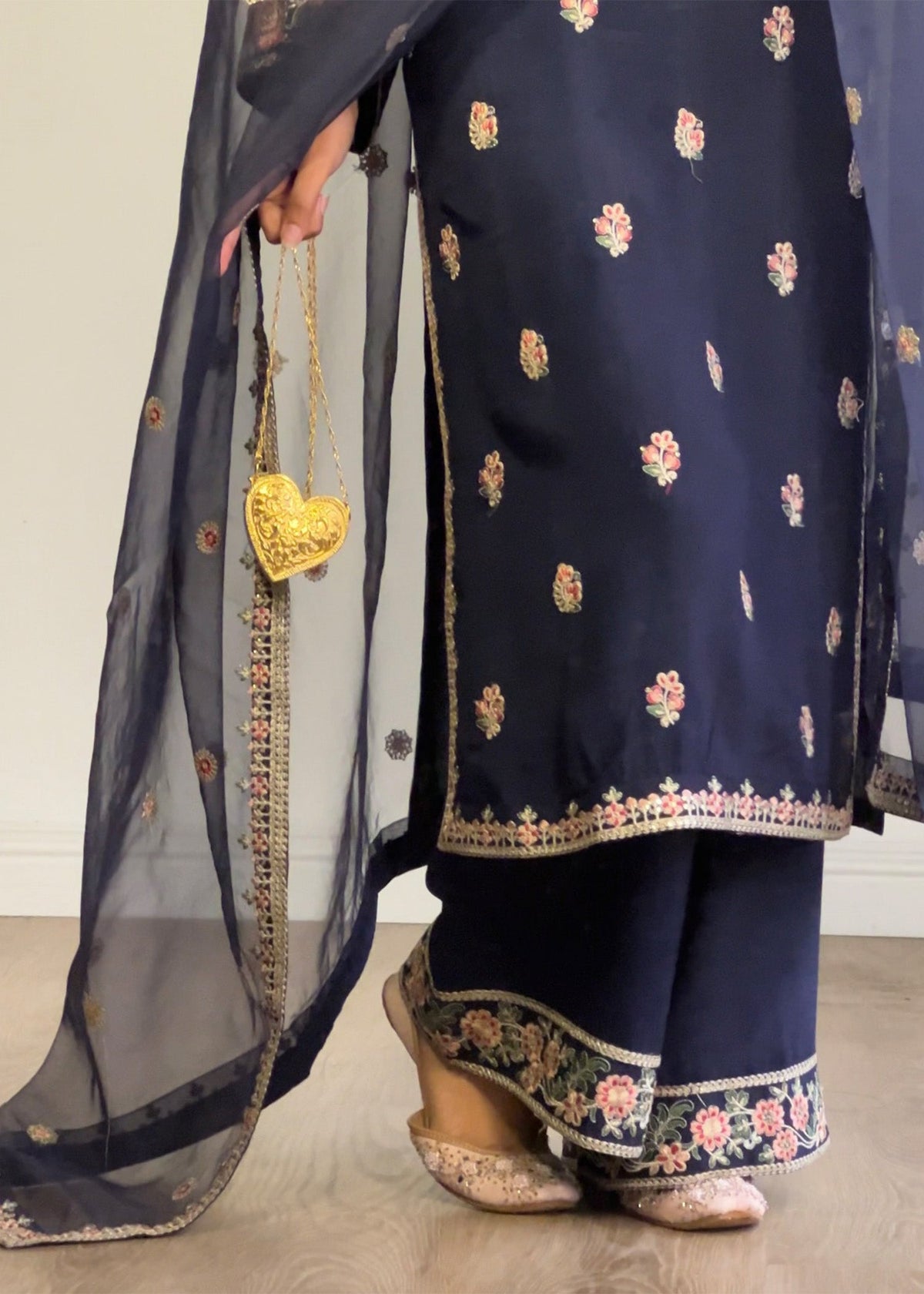 Embroidered Navy Blue Raw Silk Ladies Salwar Kameez Online in Dubai UAE Abudhabi Ajman Sharjah