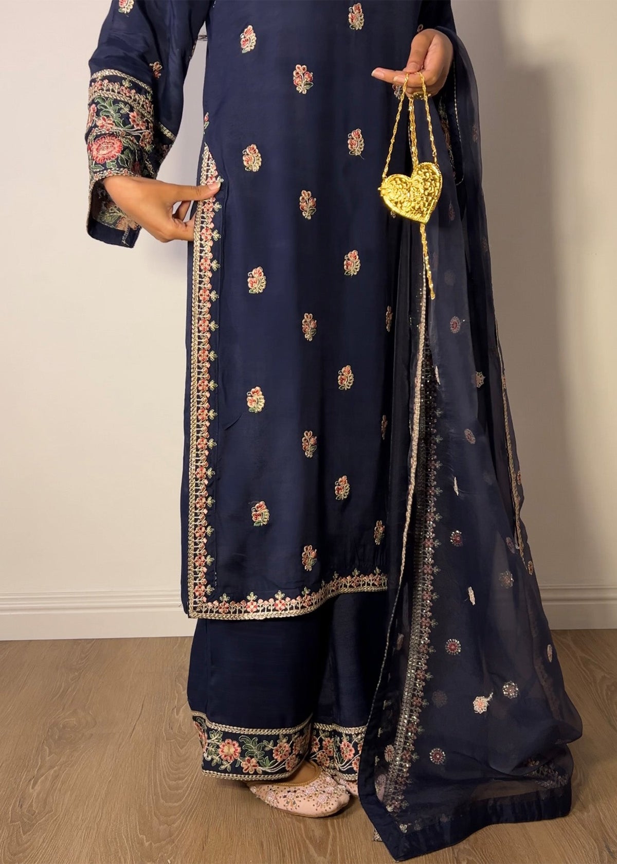 Embroidered Navy Blue Raw Silk Salwar Kameez Online in KSA Riyadh Saudi Arabia Oman Bahrain Qatar