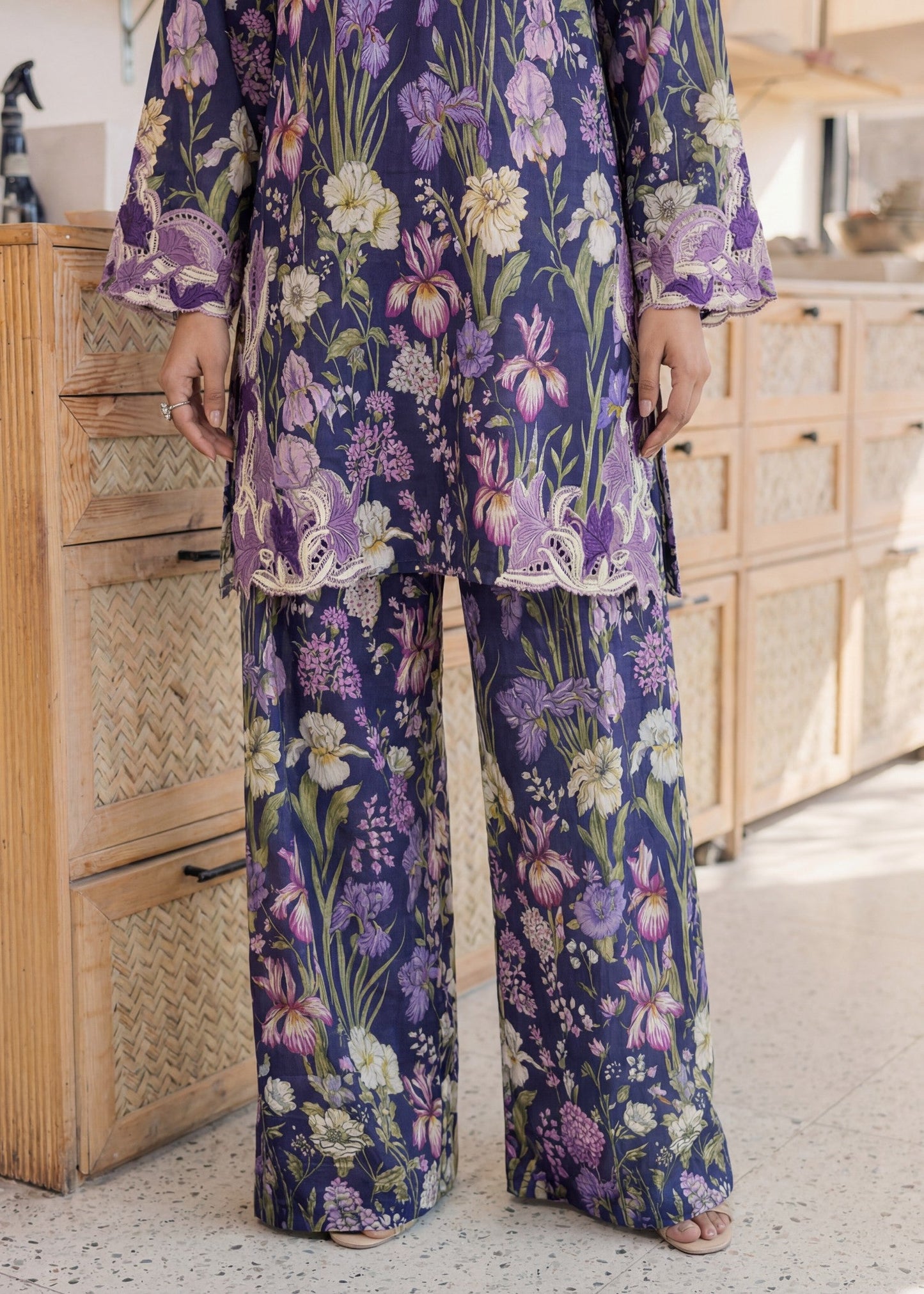 Embroidered Navy Blue Textured Lawn Farshi Shalwar Online in Dubai DXB UAE Abudhabi Meena Bazaar