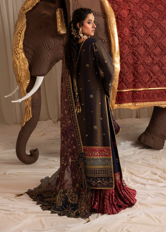 Embroidered Navy Blue Wedding Guest Lehenga Online in KSA Riyadh Saudi Arabia Oman Bahrain Qatar