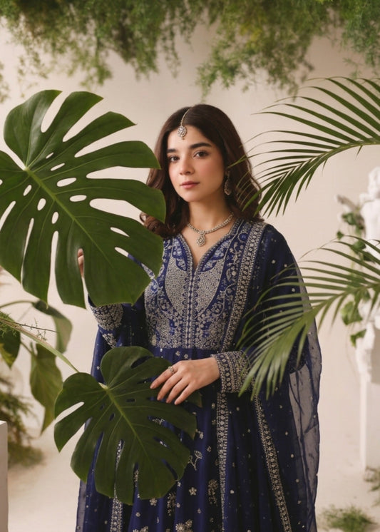 Embroidered Navy Chiffon Pakistani Suit Online in Sri Lanka India Australia