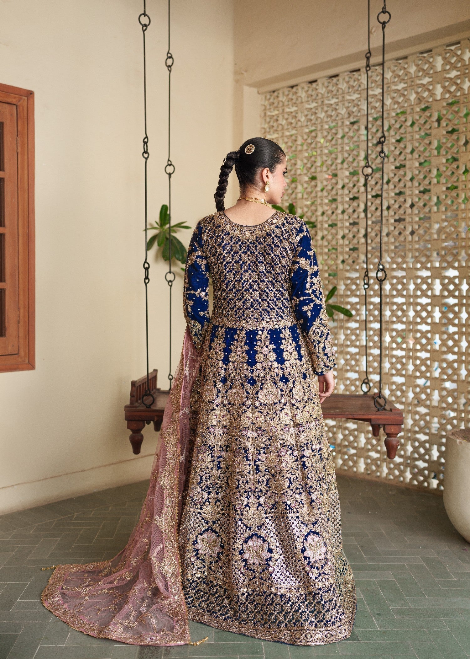 Embroidered Navy Net Pakistani Wedding Suit Online in Dubai UAE Abudhabi Ajman Sharjah