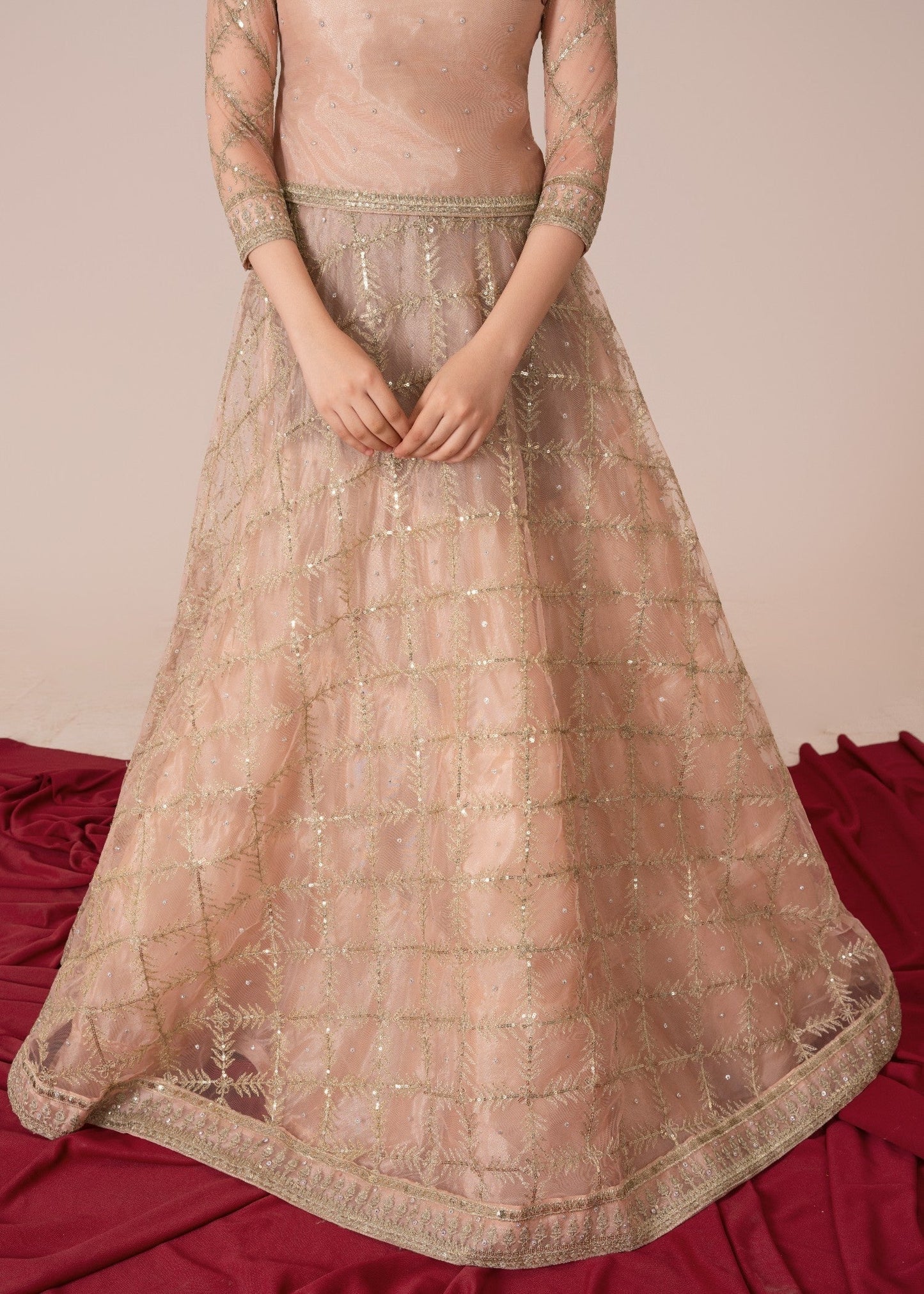 Embroidered Net Lehenga Choli Tea Rose Pink Online in KSA Riyadh Saudi Arabia Oman Bahrain Qatar