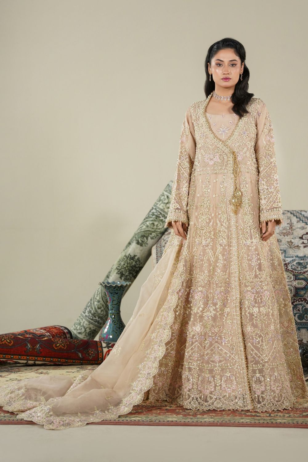 Embroidered Net Maxi with Organza Dupatta Online in Dubai UAE Abudhabi Ajman Sharjah