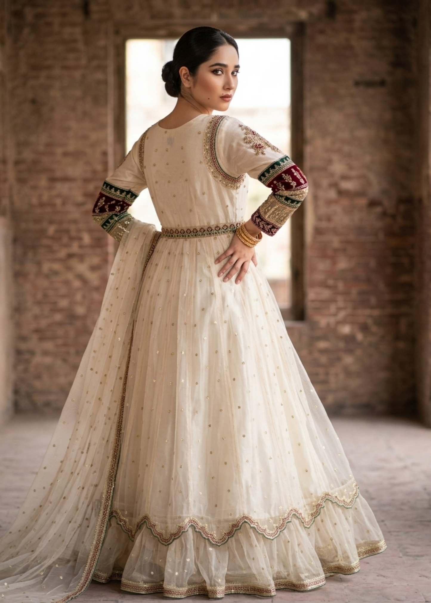 Embroidered Net Off-White Pakistani Dress Online in Dubai DXB UAE Abudhabi Meena Bazaar