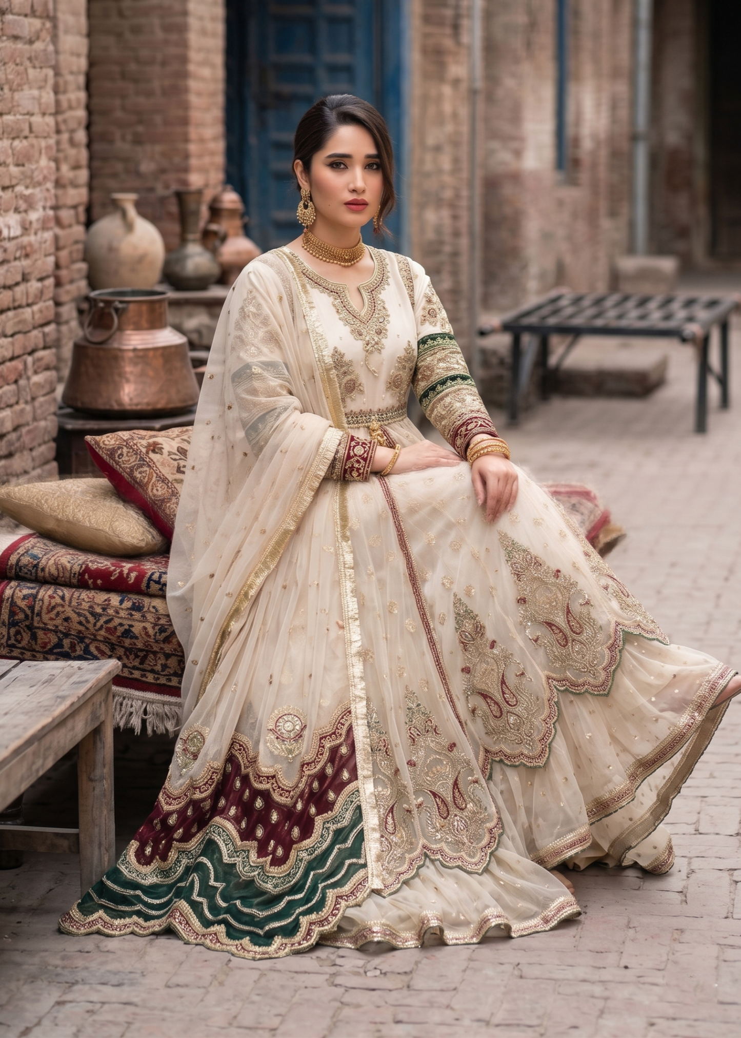 Embroidered Net Off-White Pakistani Suit Online in Sri Lanka India Australia