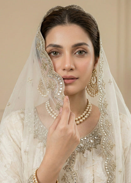 Embroidered Net Partywear Suit Off-White Online in Dubai DXB UAE Abudhabi Meena Bazaar