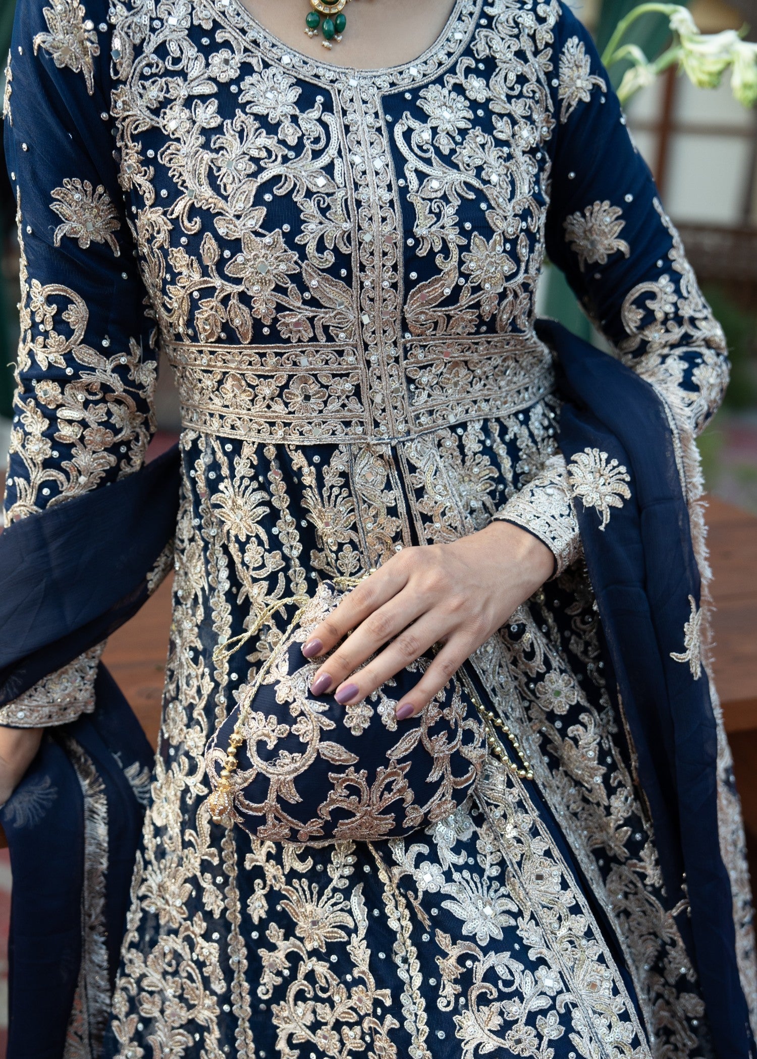 Embroidered Net Pishwaas with Potli Online in Sri Lanka India Australia