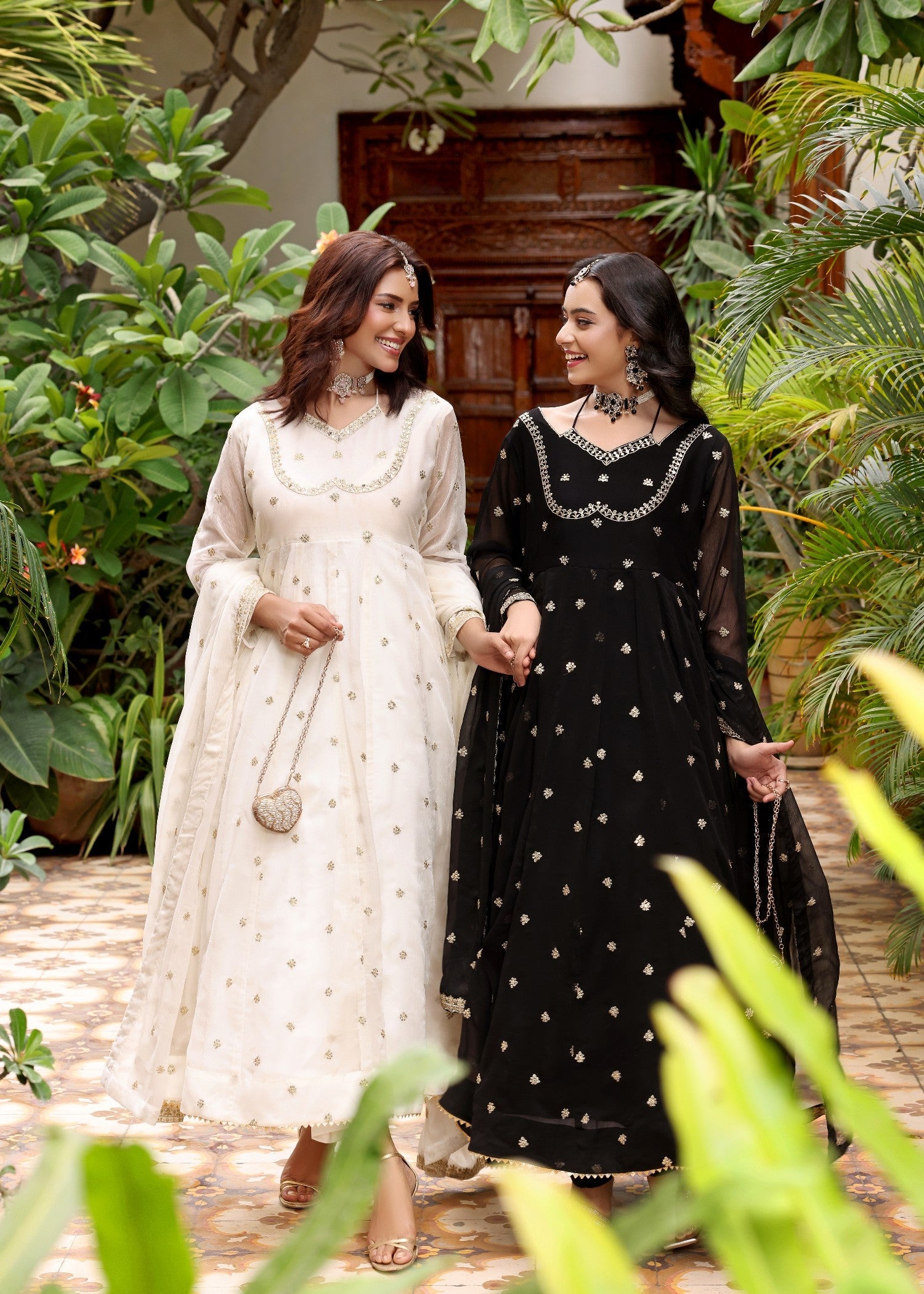 Embroidered Off-White Chiffon Festive Wear Online in Dubai DXB UAE Abudhabi Meena Bazaar