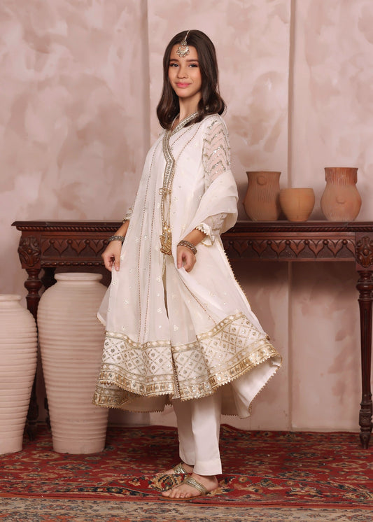 Embroidered Off White Chiffon Kids Festive Wear Online in Dubai DXB UAE Abudhabi Meena Bazaar