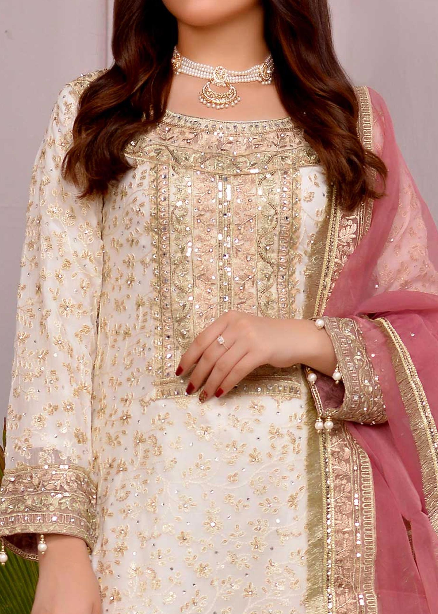 Embroidered Off-White Chiffon Pakistani Suit Online in Sri Lanka India Australia