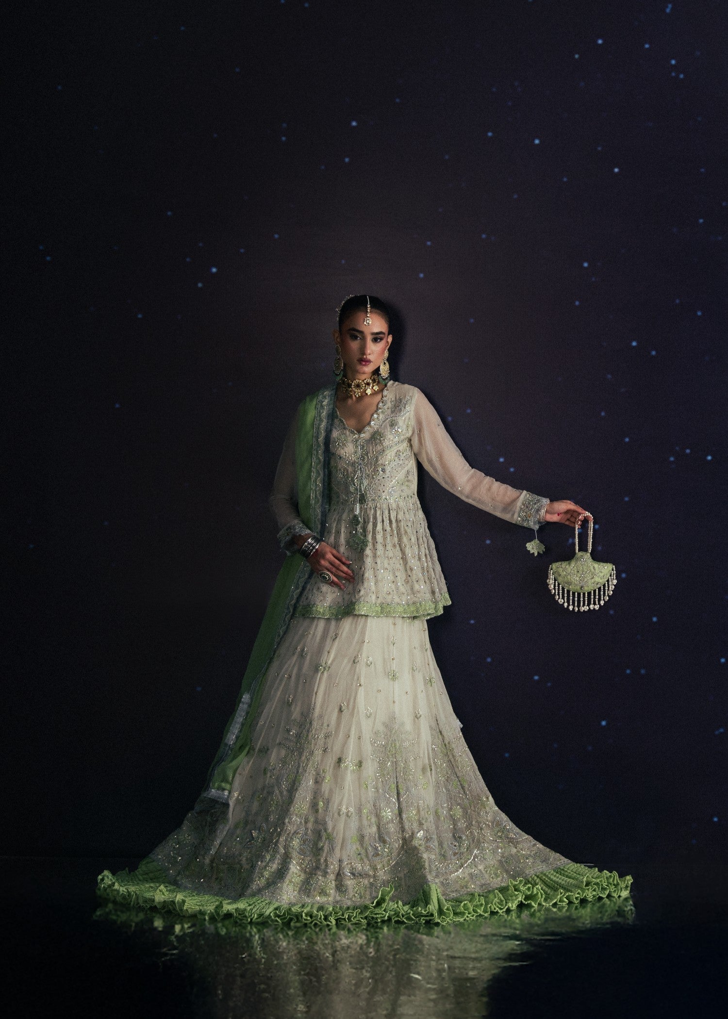 Embroidered Off-White Chiffon Wedding Guest Wear Online in Sri Lanka India Australia