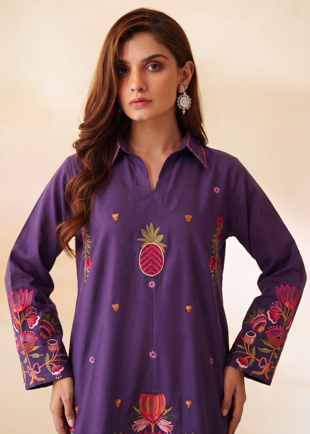Embroidered Off-White Dhanak Kurta Set Online in UK USA Canada