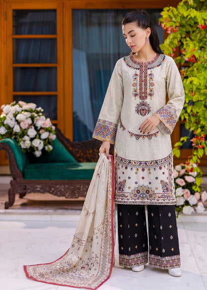Embroidered Off-White Lawn Three Piece Suit Online in KSA Riyadh Saudi Arabia Oman Bahrain Qatar