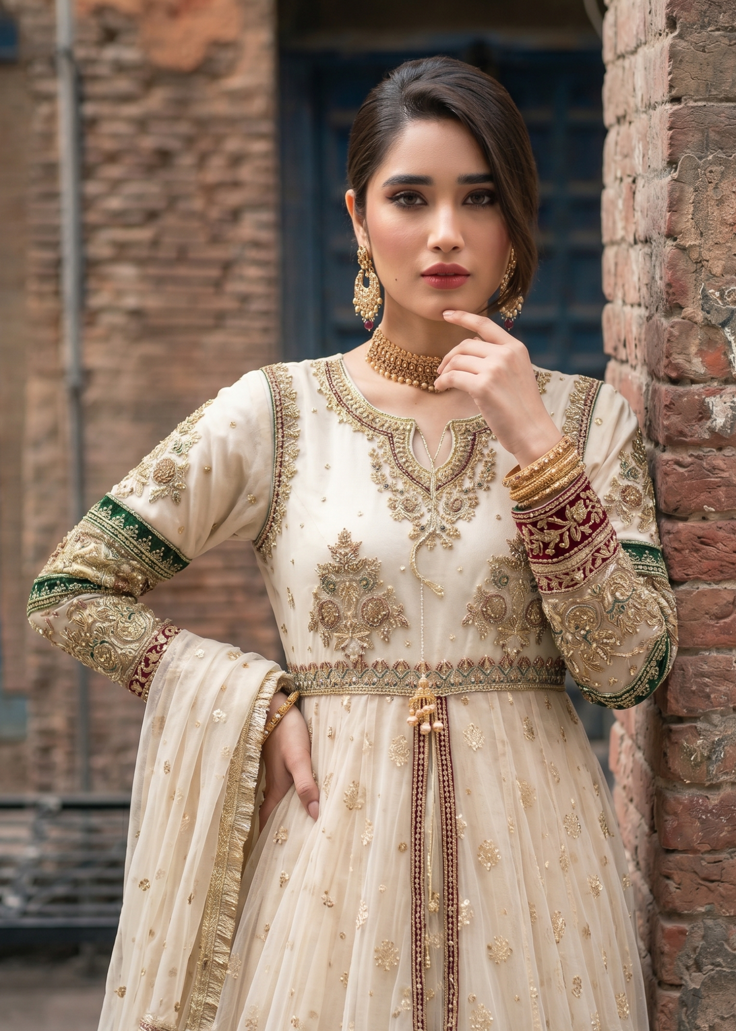 Embroidered Off-White Net Salwar Kameez Online in Dubai UAE Abudhabi Ajman Sharjah