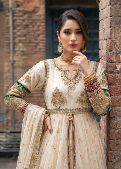 Embroidered Off-White Net Salwar Kameez Online in Dubai UAE Abudhabi Ajman Sharjah
