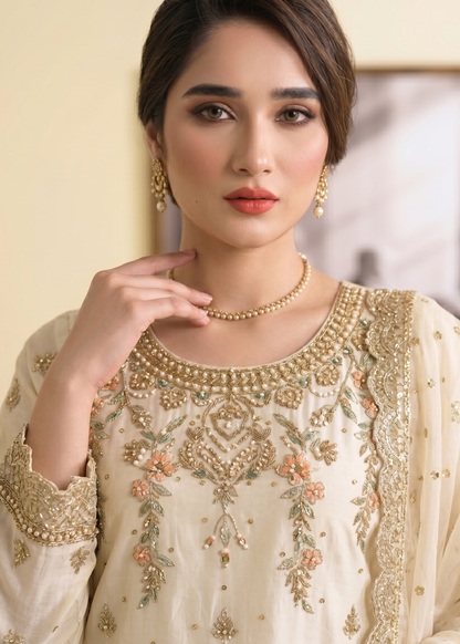 Embroidered Off White Organza Festive Wear Suit Online in Sri Lanka India Australia