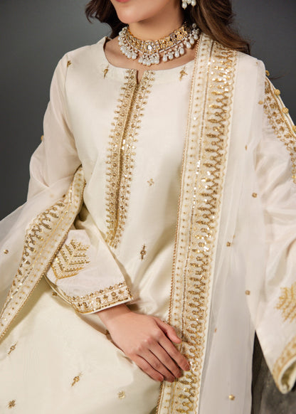 Embroidered Off-White Silk Pakistani Suit Online in Dubai DXB UAE Abudhabi Meena Bazaar
