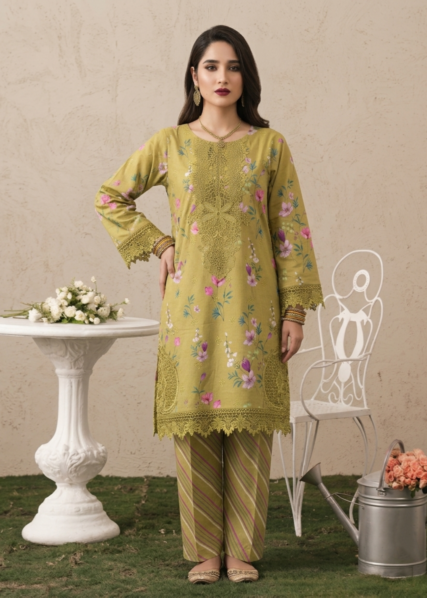 Embroidered Olive Green Lawn Festive Wear Online in Dubai UAE Abudhabi Ajman Sharjah