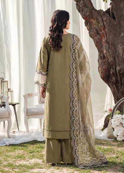 Embroidered Olive Green Lawn Salwar Kameez Online in KSA Riyadh Saudi Arabia Oman Bahrain Qatar