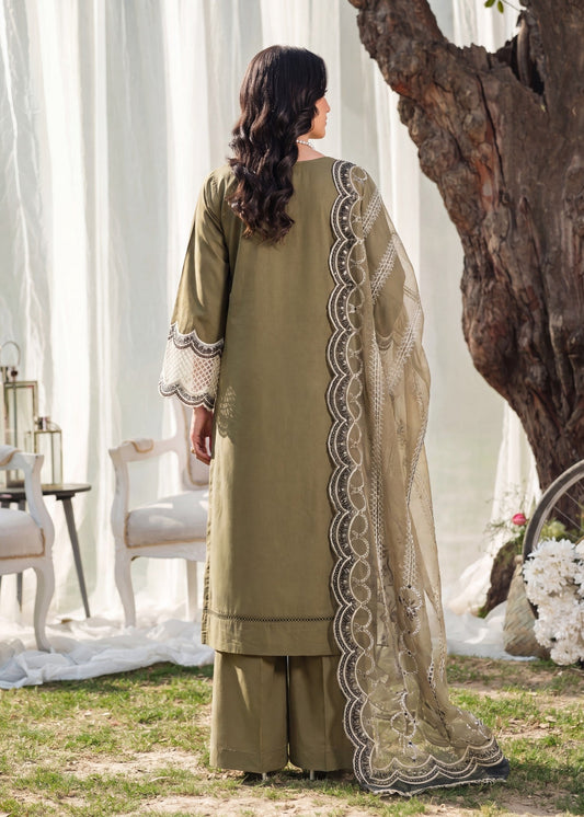 Embroidered Olive Green Lawn Salwar Kameez Online in KSA Riyadh Saudi Arabia Oman Bahrain Qatar