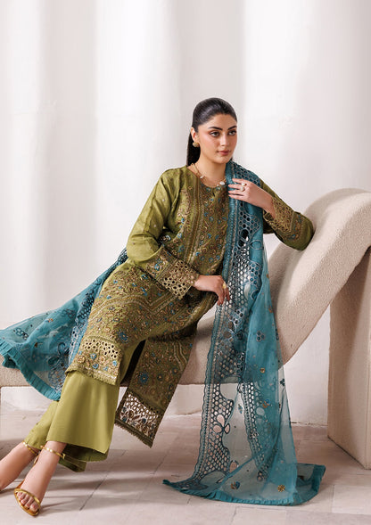 Embroidered Olive Green Organza Ladies Salwar Suit Online in Dubai UAE Abudhabi Ajman Sharjah