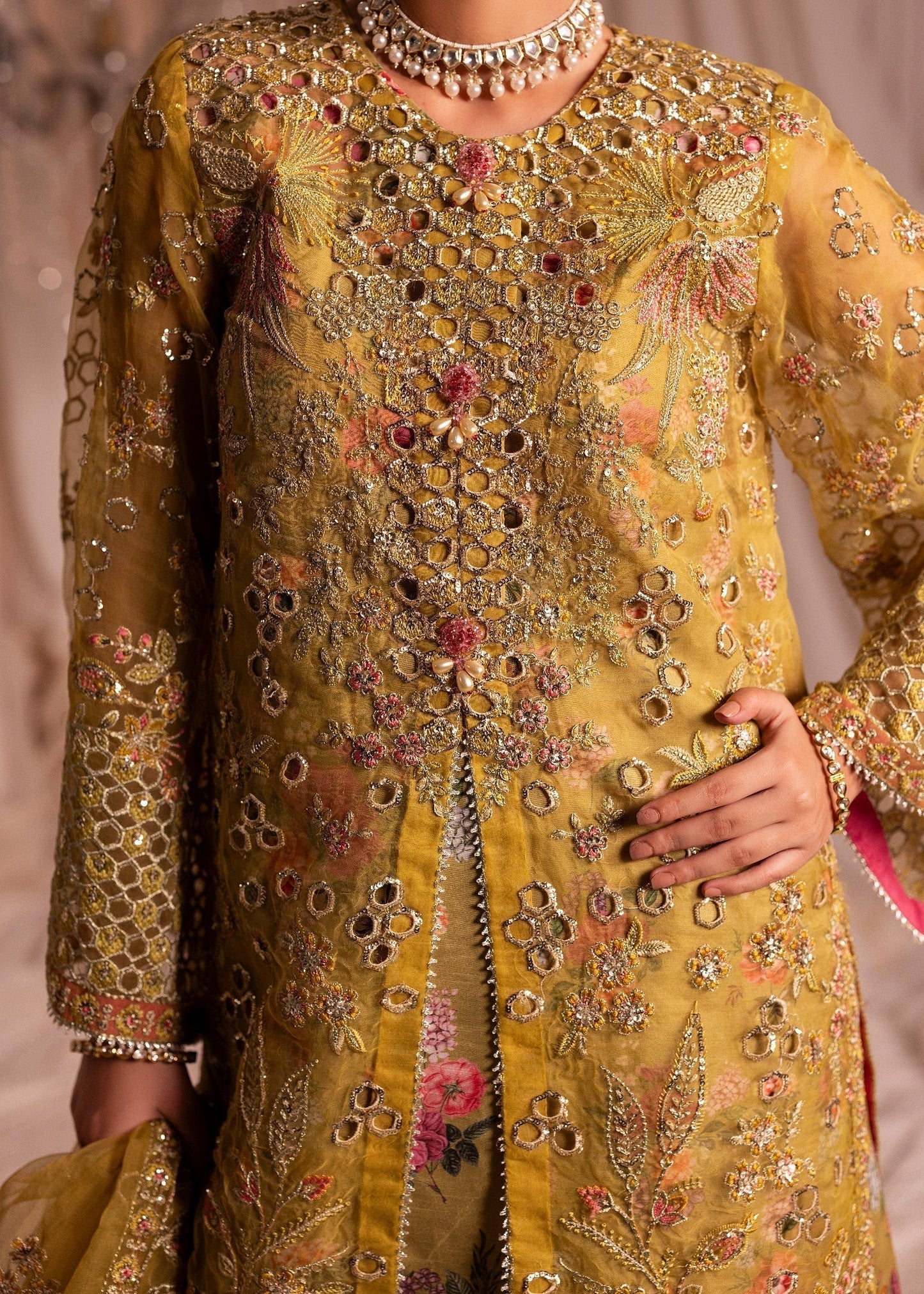 Embroidered Olive Green Raw Silk Partywear Suit Online in Dubai UAE Abudhabi Ajman Sharjah
