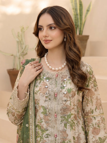 Embroidered Olive Munaar Salwar Kameez Online in KSA Riyadh Saudi Arabia Oman Bahrain Qatar