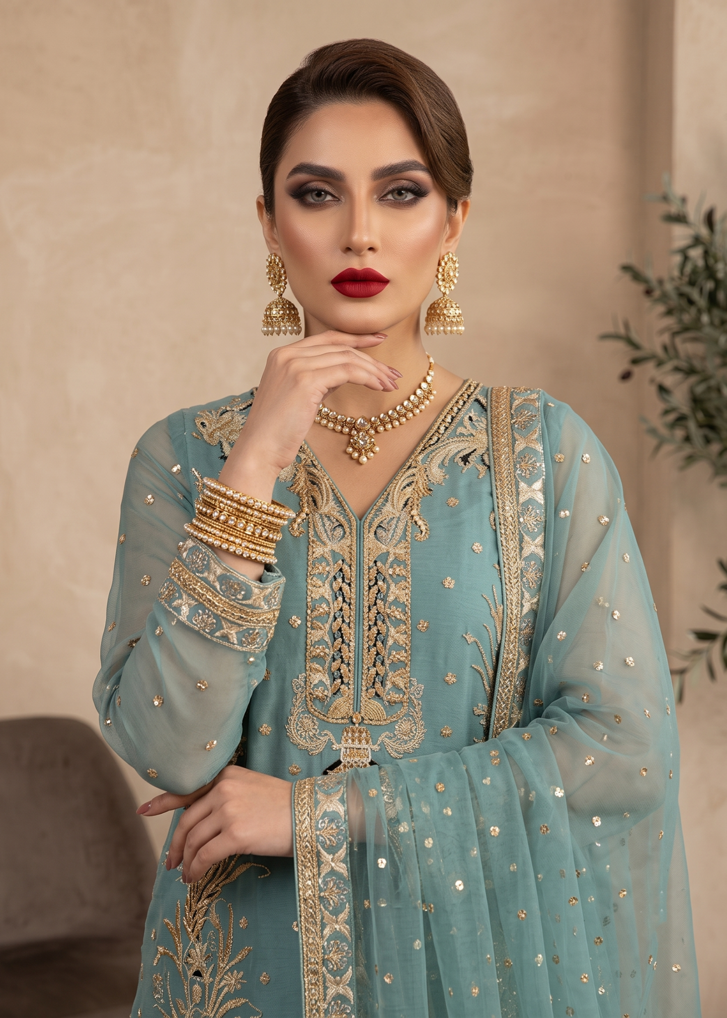 Embroidered Organza Aquamarine Ladies Suit Online in Sri Lanka India Australia