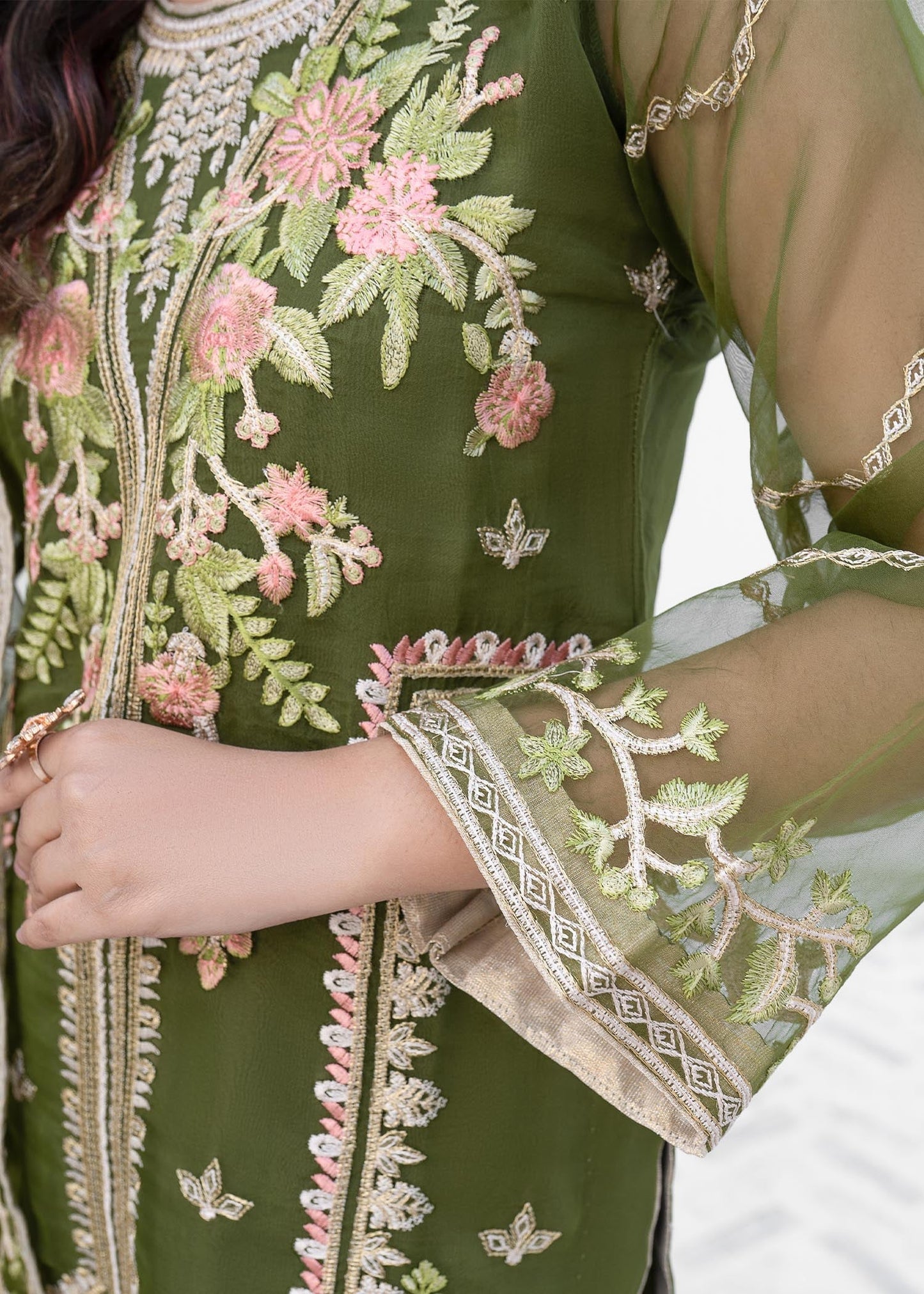Embroidered Organza Dupatta Green Suit Online in Sri Lanka India Australia