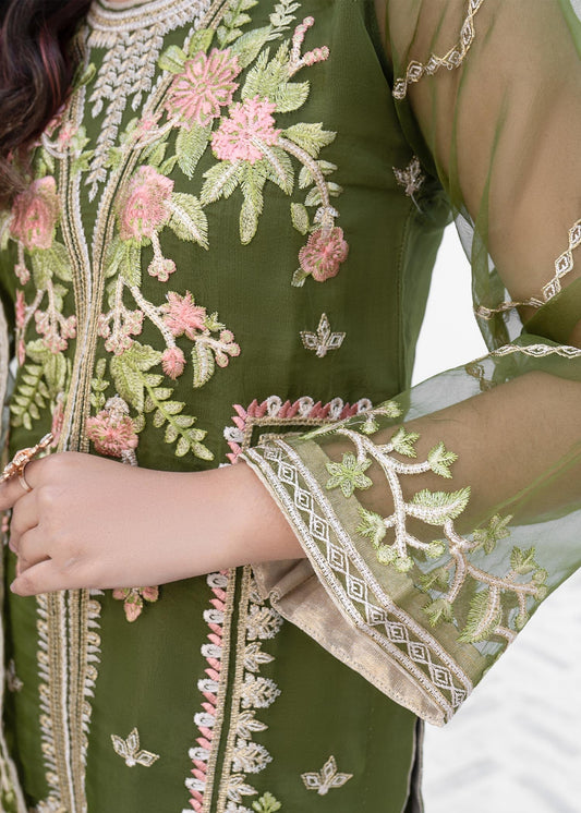 Embroidered Organza Dupatta Green Suit Online in Sri Lanka India Australia