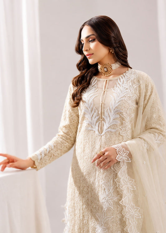 Embroidered Organza Dupatta Off-White Kurta Set Online in Sri Lanka India Australia