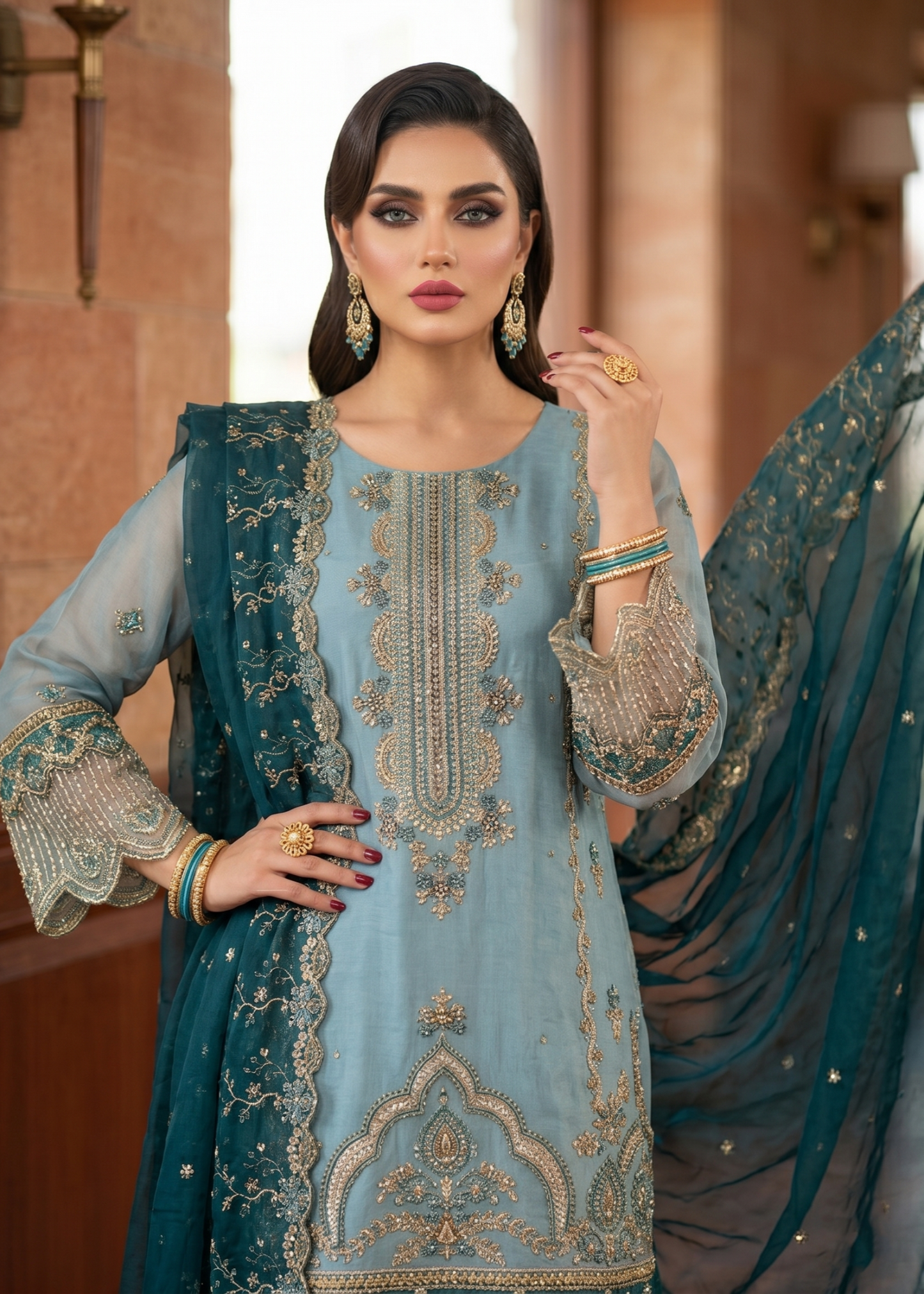 Embroidered Organza Festive Wear Dress Material Online in Dubai DXB UAE Abudhabi Meena Bazaar