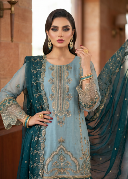 Embroidered Organza Festive Wear Dress Material Online in Dubai DXB UAE Abudhabi Meena Bazaar