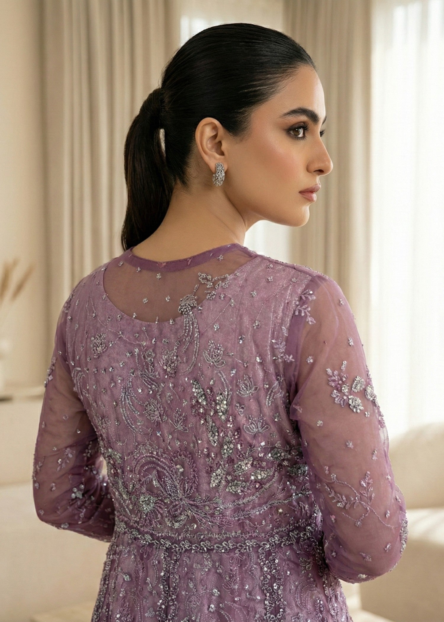 Embroidered Organza Flared Maxi Suit Online in Dubai DXB UAE Abudhabi Meena Bazaar