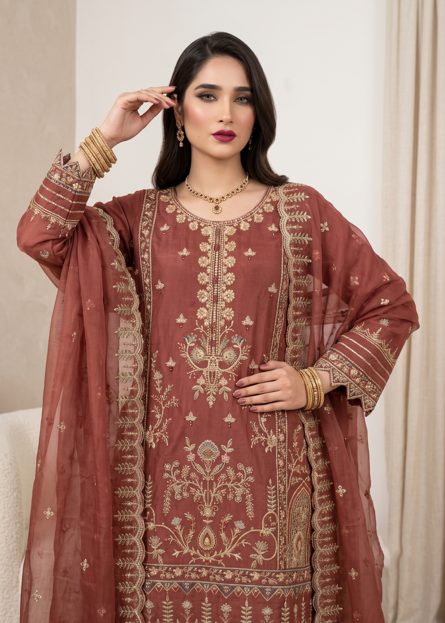 Embroidered Organza Gharara Dress Online in Dubai DXB UAE Abudhabi Meena Bazaar
